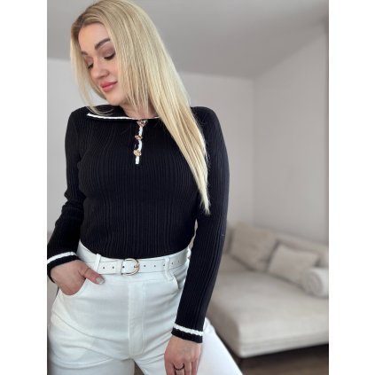 Dámsky rebrovaný pulover CYNTIA čierny
