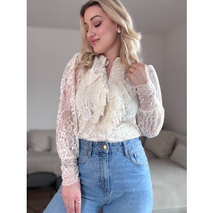 Dámska čipkovaná blúzka FLAMI smotanová