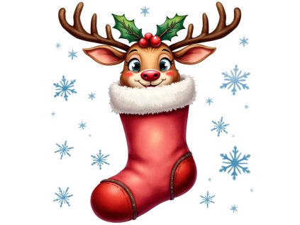 Nažehlovačka Vánoční sobík v ponožce (ROZMĚRY velikost 12 cm)