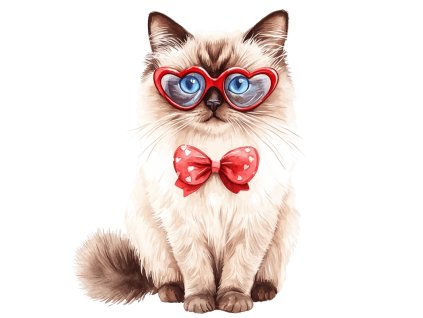Nažehlovačka Kočka Ragdoll a brýle se srdíčky (ROZMĚRY velikost 20 cm)