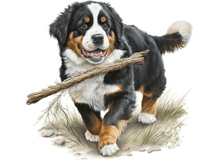 Nažehlovačka Bernský salašnický pes a klacek (ROZMĚRY velikost 6 cm)