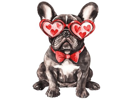 Nažehlovačka Francouzský buldoček a brýle se srdíčky (ROZMĚRY velikost 6 cm)