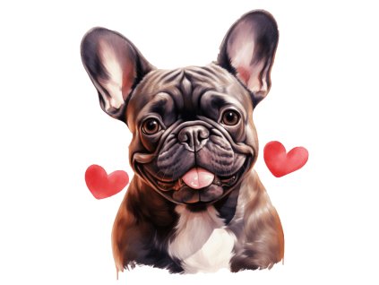 Nažehlovačka Francouzský buldoček a srdíčka (ROZMĚRY velikost 6 cm)