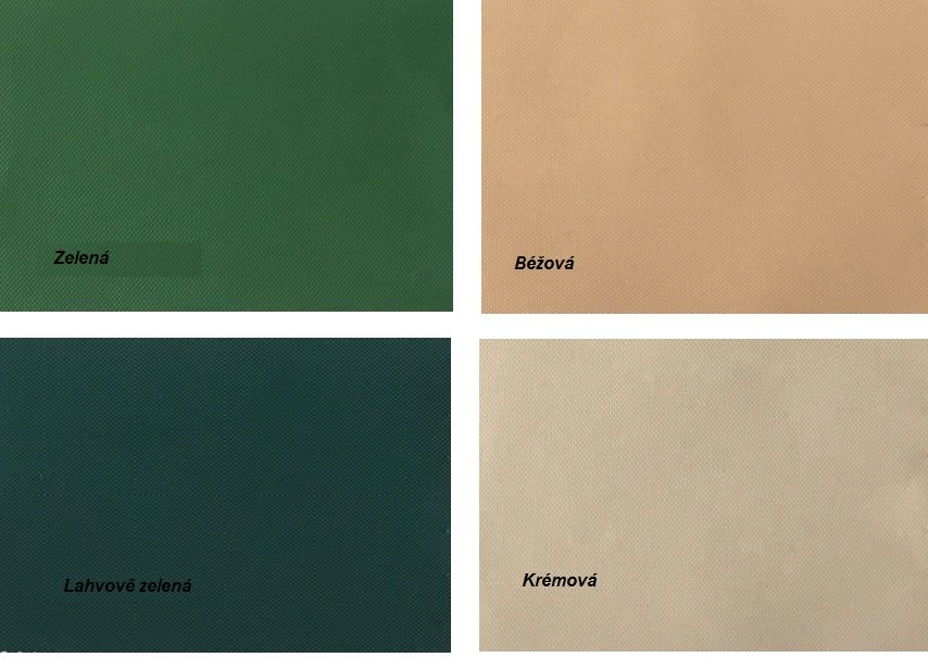 100% polyester fabric, with polyurethane coating, with a weight of 225 g/m2. UV stabilized, waterproof, fireproof