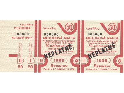 Poukážka na PHM Nafta Benzinol pre II. polrok 1986 NEPLATNÉ