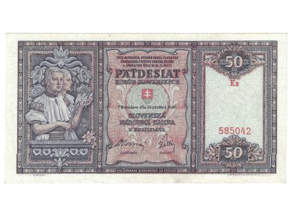 Slovenský Štát 50 Korún 1940 séria Kx