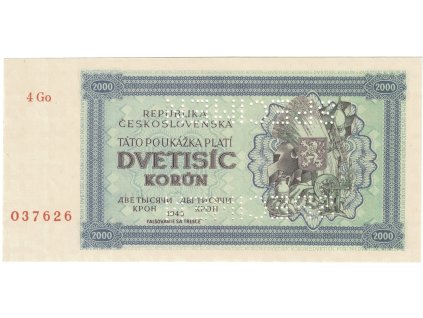 poukazka 2000 korun 1945 serie 4Go bankovy vzor