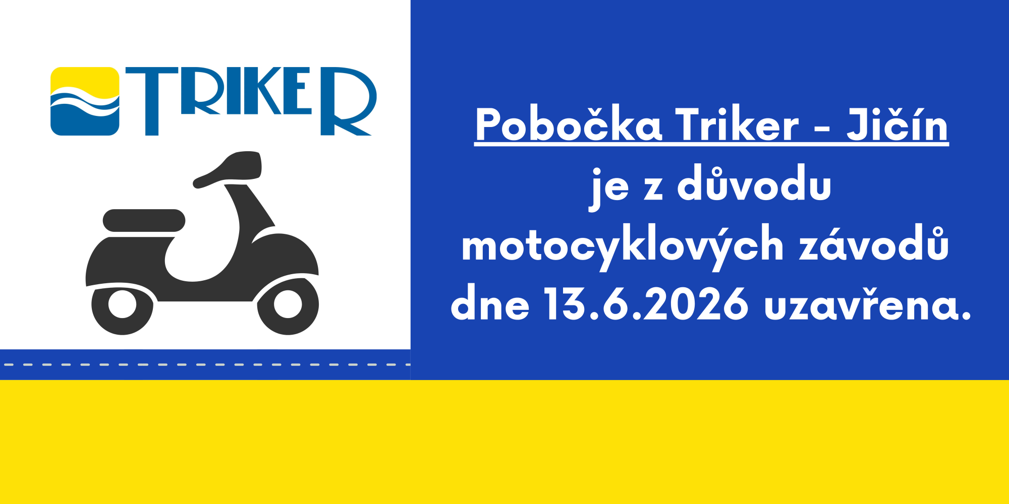 Pobočka Jičín dne 13.6.2026 mimořádně uzavřena