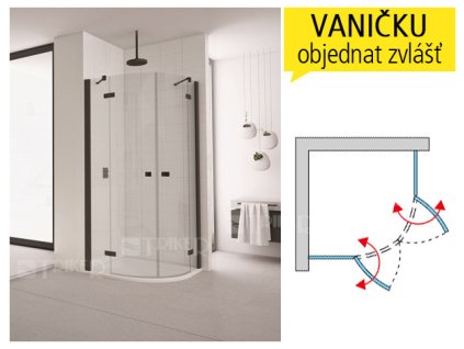 ANR Sprchový kout s dvoukřídlými dveřmi R500 1000/2000 profil:černá mat, výplň:čiré