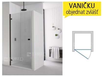 AN1C Sprchové dveře jednokřídlé levé 750/2000 profil:černá mat, výplň:čiré