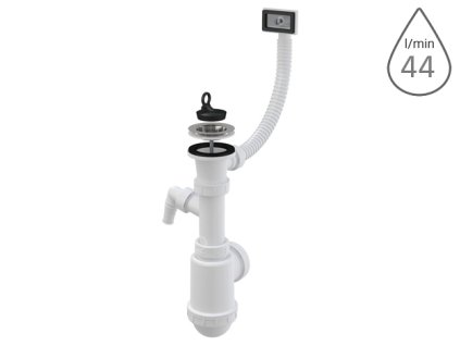 Sifon dřezový s výpustí, přípojkou s flexi přepadem A444P s nerezovou mřížkou 70 x 50/40mm