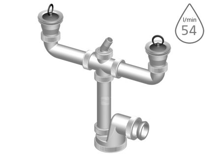 Sifon dvoudřezový s výpustí a přípojkou T-737 DN50/40 s nerezovými mřížkami 70 mm