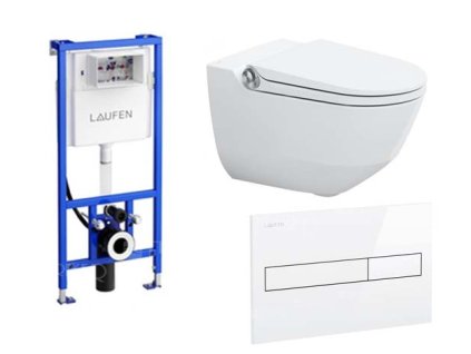 Závěsný WC komplet RIVA, klozet bílý LCC + modul CW2 + tlačítko AW1 chrom, lesk