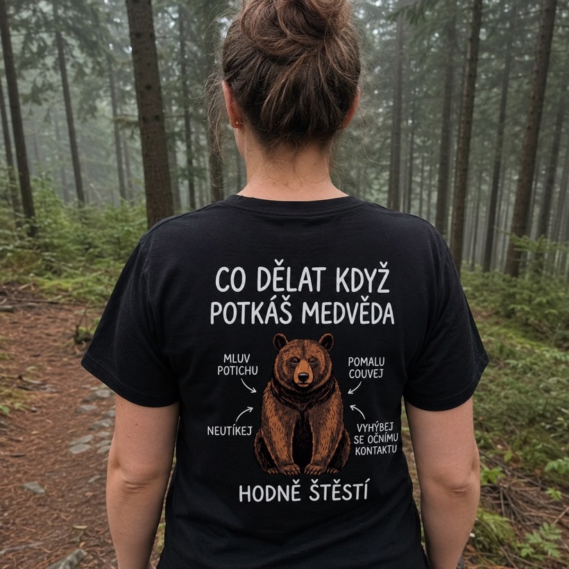 Dámské tričko CO DĚLAT, KDYŽ POTKÁŠ MEDVĚDA na postavě