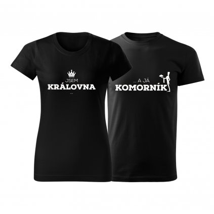 Párové triko Královna/Komorník (Barva Černá, Dámská velikost M, Pánská velikost S)