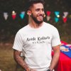 smiling man wearing a tshirt mockup at a 4th of july bbq a20840