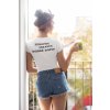 back view t shirt mockup of a woman holding a healthy smoothie at a balcony 32750