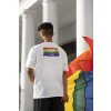 back view blinkstore t shirt mockup of a man holding a rainbow flag for gay pride m39116