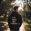 back view mockup of an ai created man wearing a hoodie with customizable sleeves m52581
