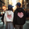 back view mockup featuring an ai created couple wearing hoodies in the street m53864