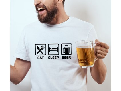 Pánské tričko pro pivaře s potiskem EAT SLEEP BEER bílé
