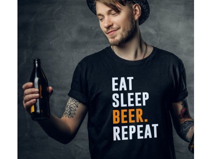 Pánské tričko pro pivaře s potiskem EAT SLEEP BEER REPEAT černé