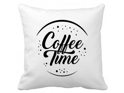 Dekorační designový polštářek s motivem Coffee Time pro milovníky kávy černý potisk