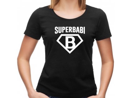 dámské tričko pro babičku s potiskem SUPER BABI černé bílý potisk