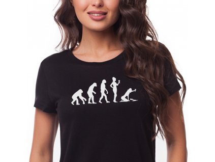 Dámské vtipné tričko Evoluce VÍNA černé