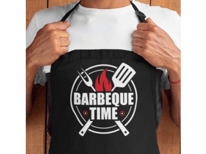 Pánská grilovací zástěra s originálním potiskem Barbeque time pro tátu, dědu, bráchu detail 2