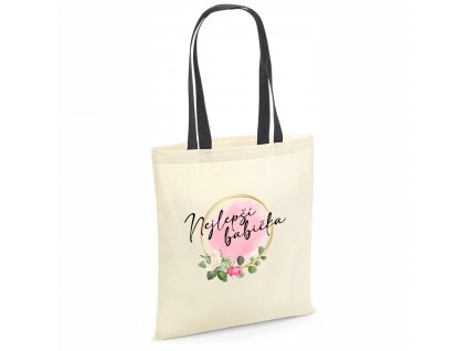 Bavlněná nákupní taška nejlepší babička floral (barva přírodní) černá rukojeť