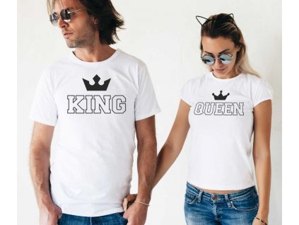 Trička pro páry King a Queen Outline Bílé