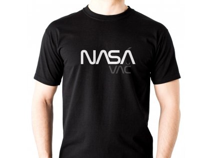 Pánské černé tričko s vtipným potiskem nasávač NASA vač TEXT logo