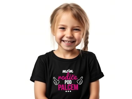 Dětské dívčí tričko Mám rodiče pod palcem černé