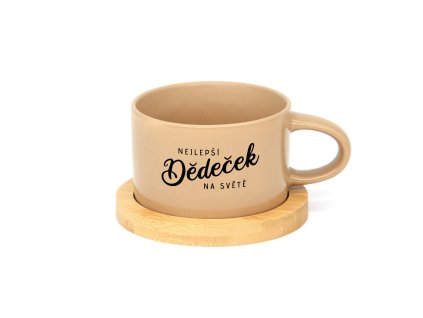 Hrneček makronka pro dědečka s potiskem Nejlepší DĚDEČEK NA SVĚTĚ hnědý s podtáckem