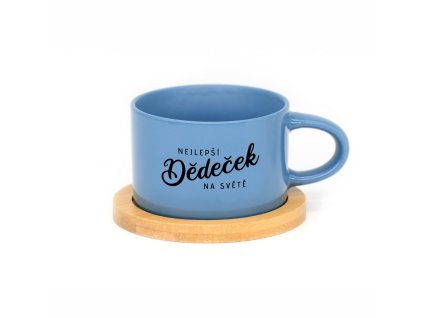 Hrneček makronka pro dědečka s potiskem Nejlepší DĚDEČEK NA SVĚTĚ modrý s podtáckem
