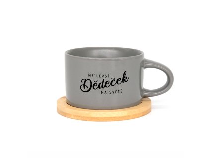 Hrneček makronka pro dědečka s potiskem Nejlepší DĚDEČEK NA SVĚTĚ šedý s podtáckem
