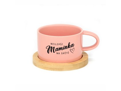 Hrneček makronka pro maminky s potiskem Nejlepší MAMINKA NA SVĚTĚ růžový s podtáckem