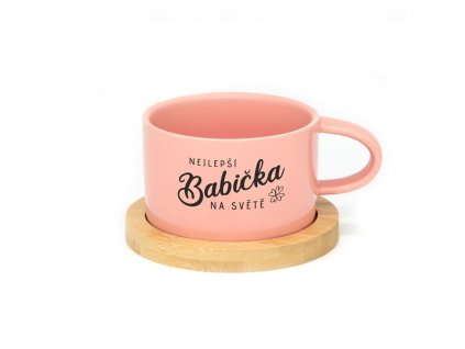 Hrneček makronka pro babičky s potiskem Nejlepší BABIČKA NA SVĚTĚ růžový s podtáckem