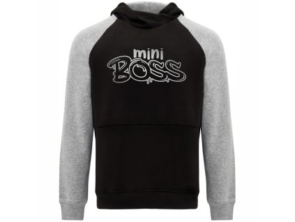 Dětská dvoubarevná mikina s kapucí mini BOSS graffiti černo šedá