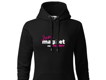 Dámská mikina s kapucí Jsem MAGNET na kretény černá hlavní