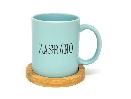 Hrnek klasik matný 300ml zasráno s podtáckem aqua modrý