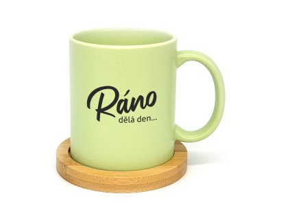 Hrnek klasik matný 300ml RÁNO dělá den s podtáckem mentolový