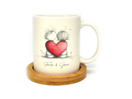 Hrnek klasik matný 300ml SPOLU V SRDCI s vlastním textem s podtáckem světle skrémový 01