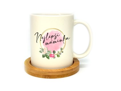 Hrnek klasik matný 300ml nejlepší maminka s podtáckem krémový