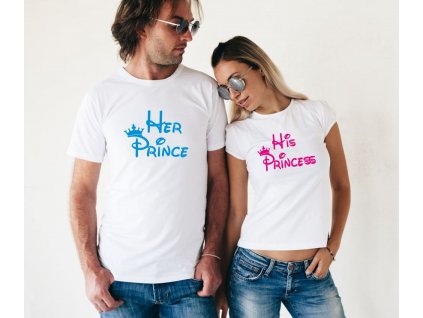 Bílé trička pro páry Prince a Princess 01
