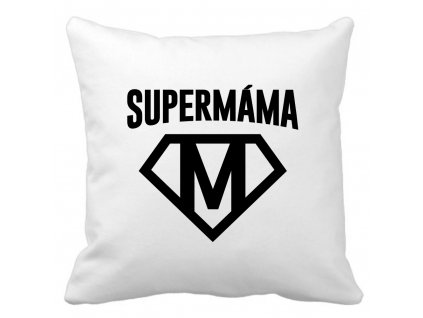 Polštářek bílý s potiskem SUPER MÁMA s černým potiskem