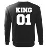Pánská černá mikina bez kapuce KING 01 s bílým potiskem Výprodej