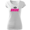 Dámské tričko na rozlučku se svobodou Nevěsta BRIDE FANS bílé s korunkou růžovo černý potisk