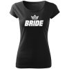 Dámské tričko na rozlučku se svobodou Nevěsta BRIDE FANS černé s korunkou bílý potisk